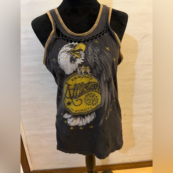 Affliction Tops - Affliction Black Tank Top with Gold & White Eagle Graphic